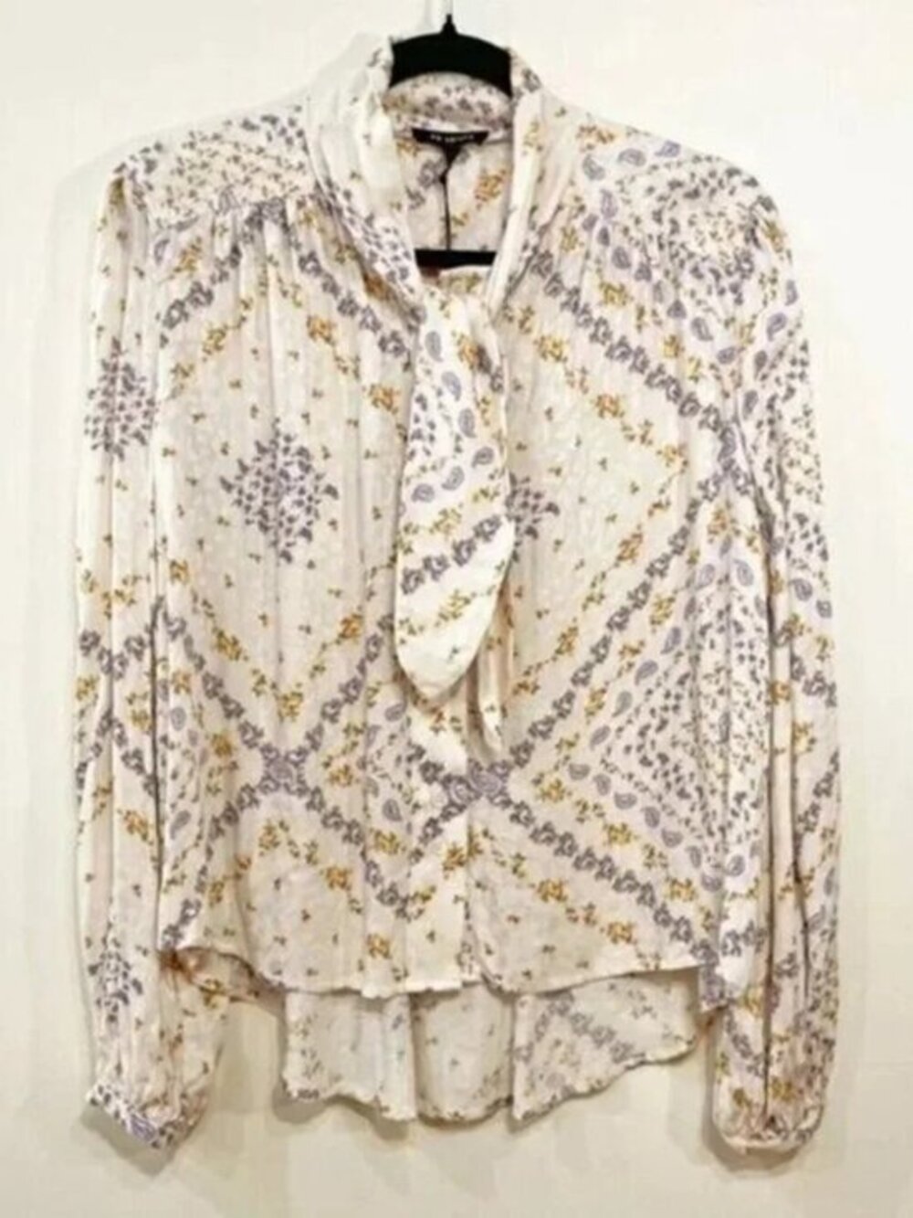 New En Saison Retro Tie Front Floral Blouse Ivory Small
